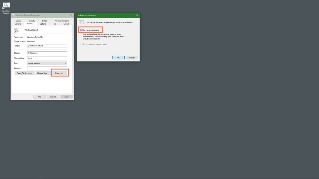 Windows Firewall, run as administrator