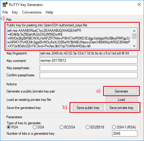 Generate public key puttygen